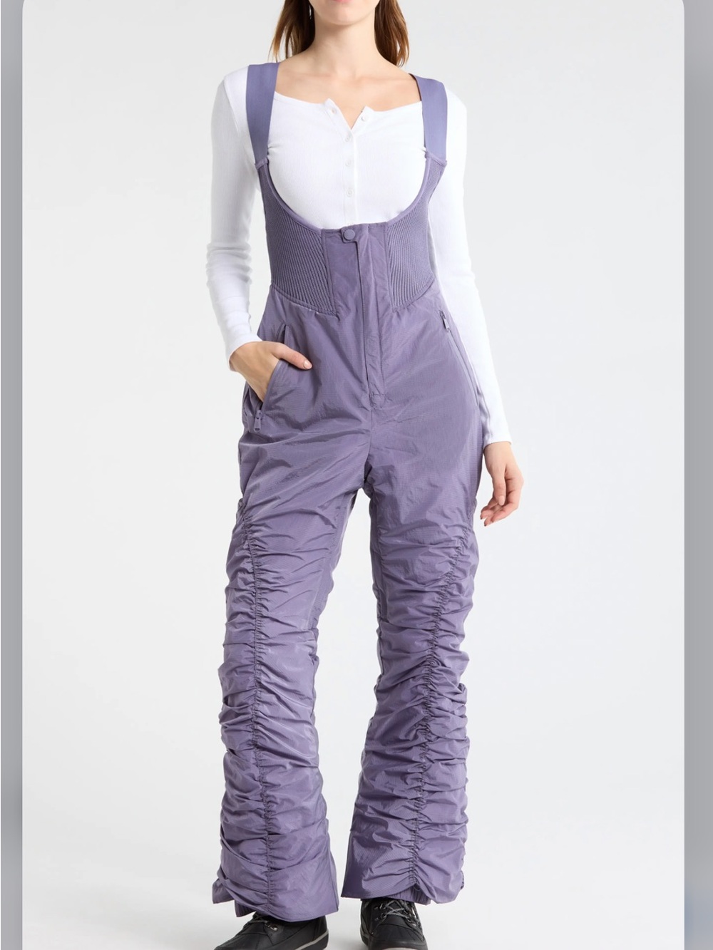 Free People Lift Love Bib Snow Ski Bib Overalls Lavender Large Ruched Insulated